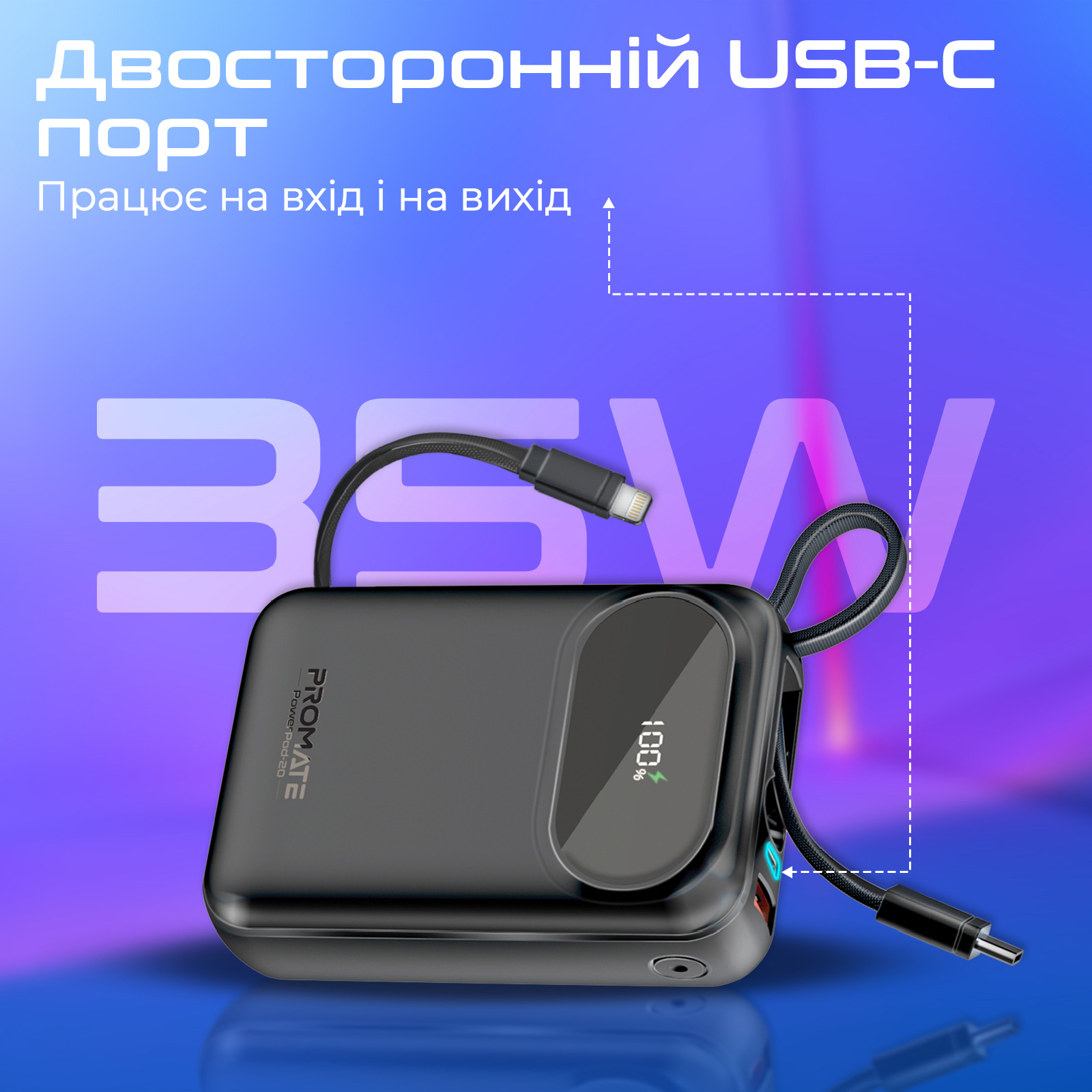 Повербанк PROMATE PowerPod-20 35W 20000mAh Black
