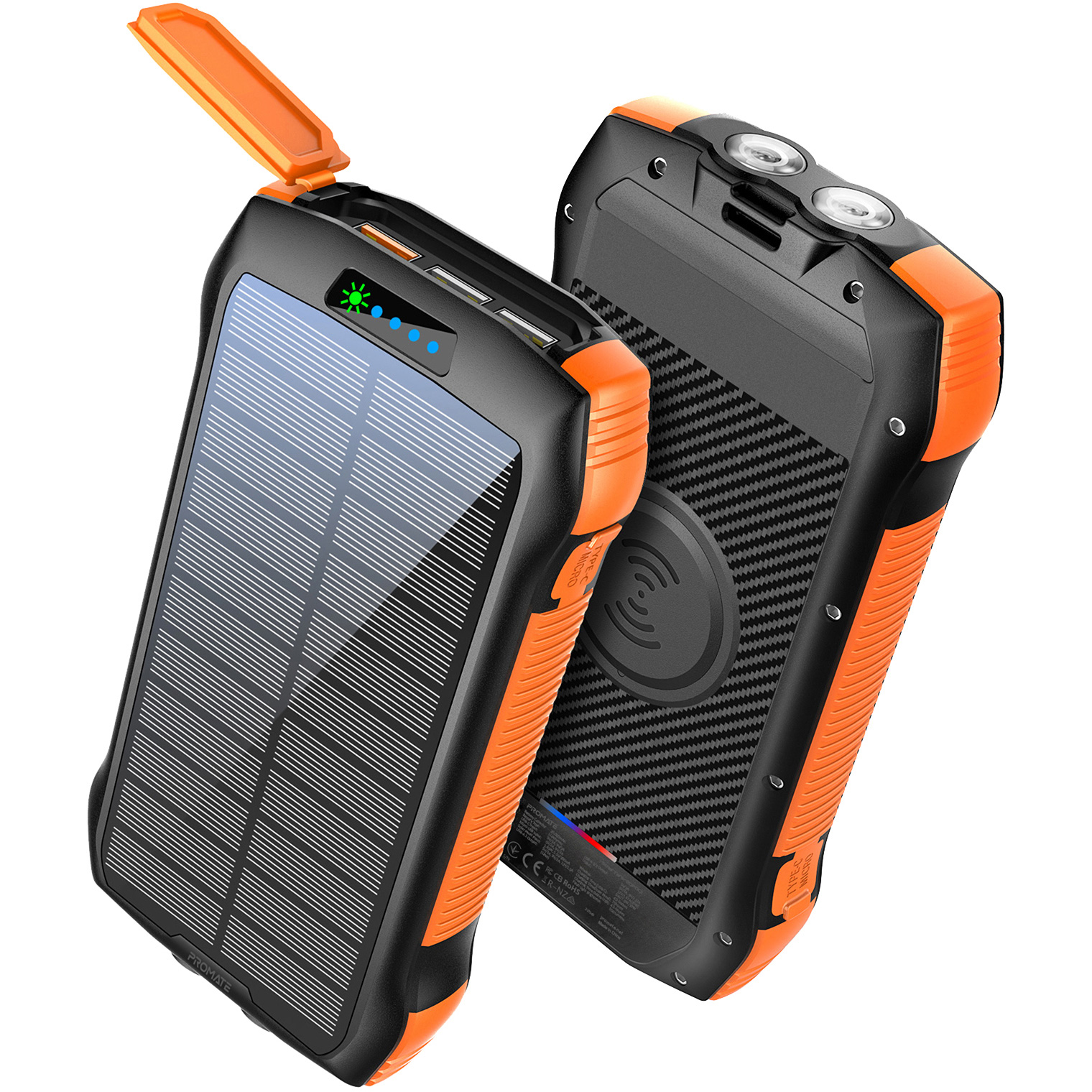 Повербанк з бездротовою зарядкою та сонячною панеллю PROMATE SolarTank-20P DQi 22W 20000mAh Black