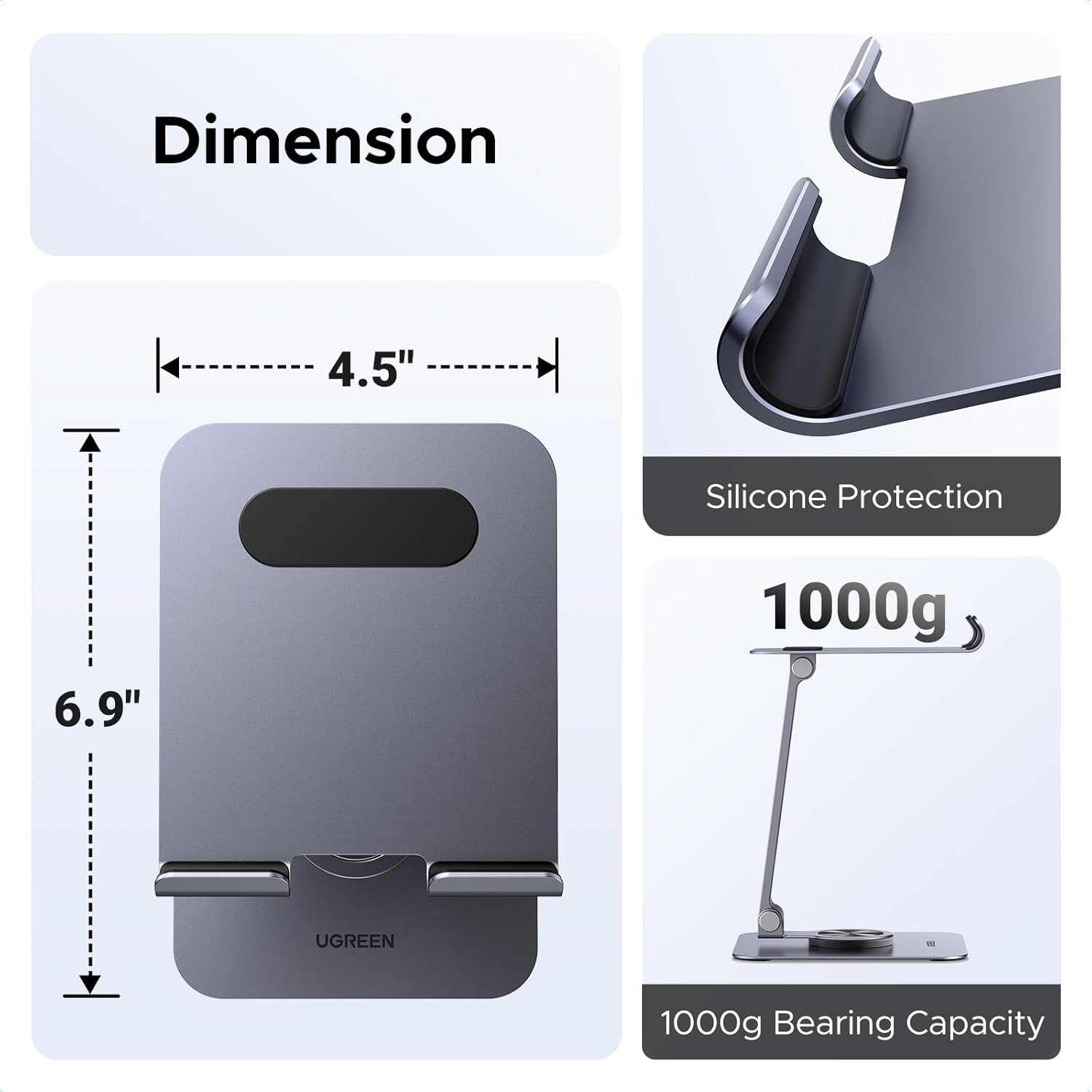 Підставка для смартфона/планшета UGREEN LP891 Aluminum 360 Rotating Tablet Stand Gray (45860)