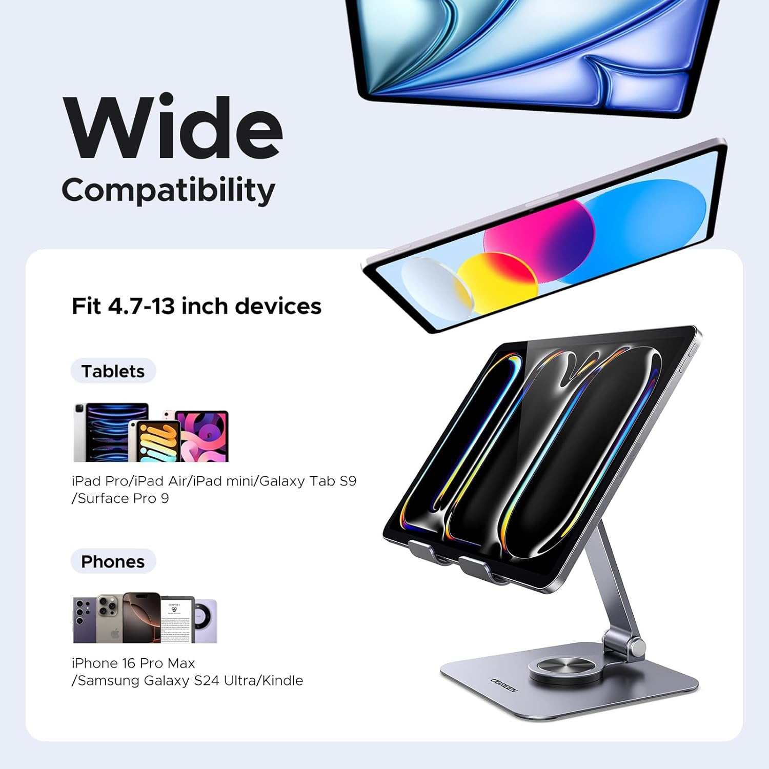 Підставка для смартфона/планшета UGREEN LP891 Aluminum 360 Rotating Tablet Stand Gray (45860)