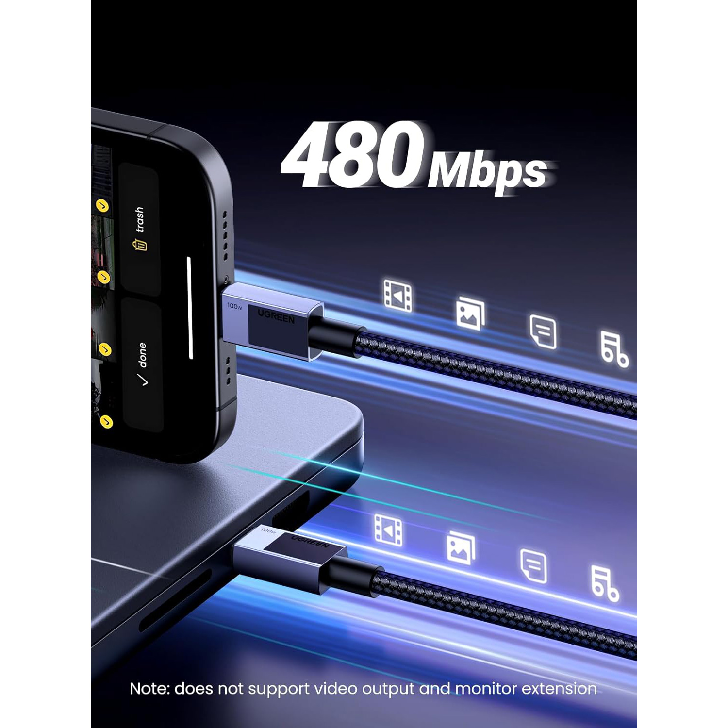 Кабель UGREEN L512 USB 2.0 Type-C to Type-C PD100W 3м Black (45065)