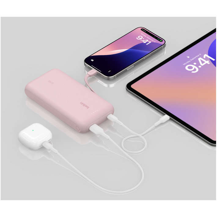 Повербанк BELKIN BoostCharge w/Integrated USB-C Cable 30W 20000mAh Pink (BPB024HQPK)