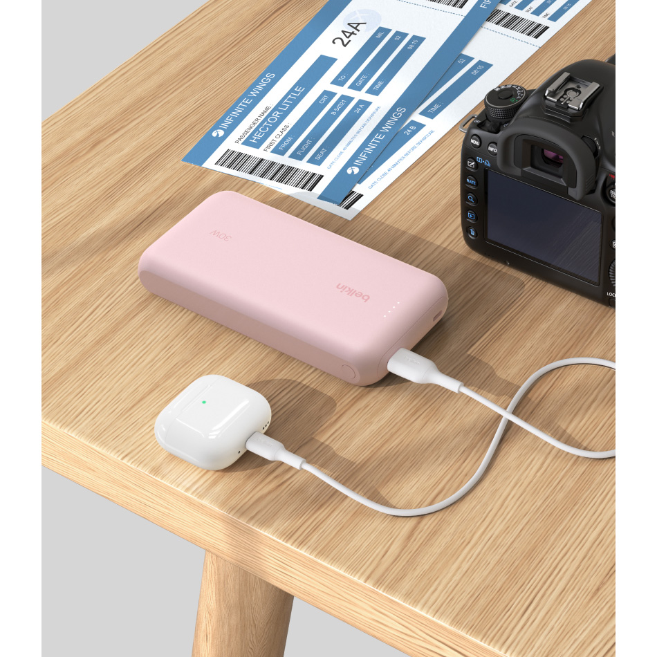 Повербанк BELKIN BoostCharge w/Integrated USB-C Cable 30W 20000mAh Pink (BPB024HQPK)