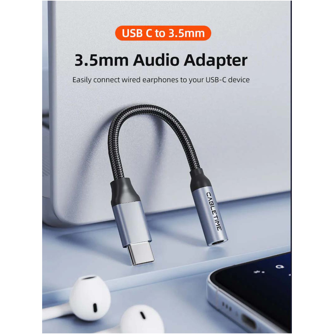 Адаптер CABLETIME USB-C to 3.5mm 0.15м Black/Gray (CPA6G)