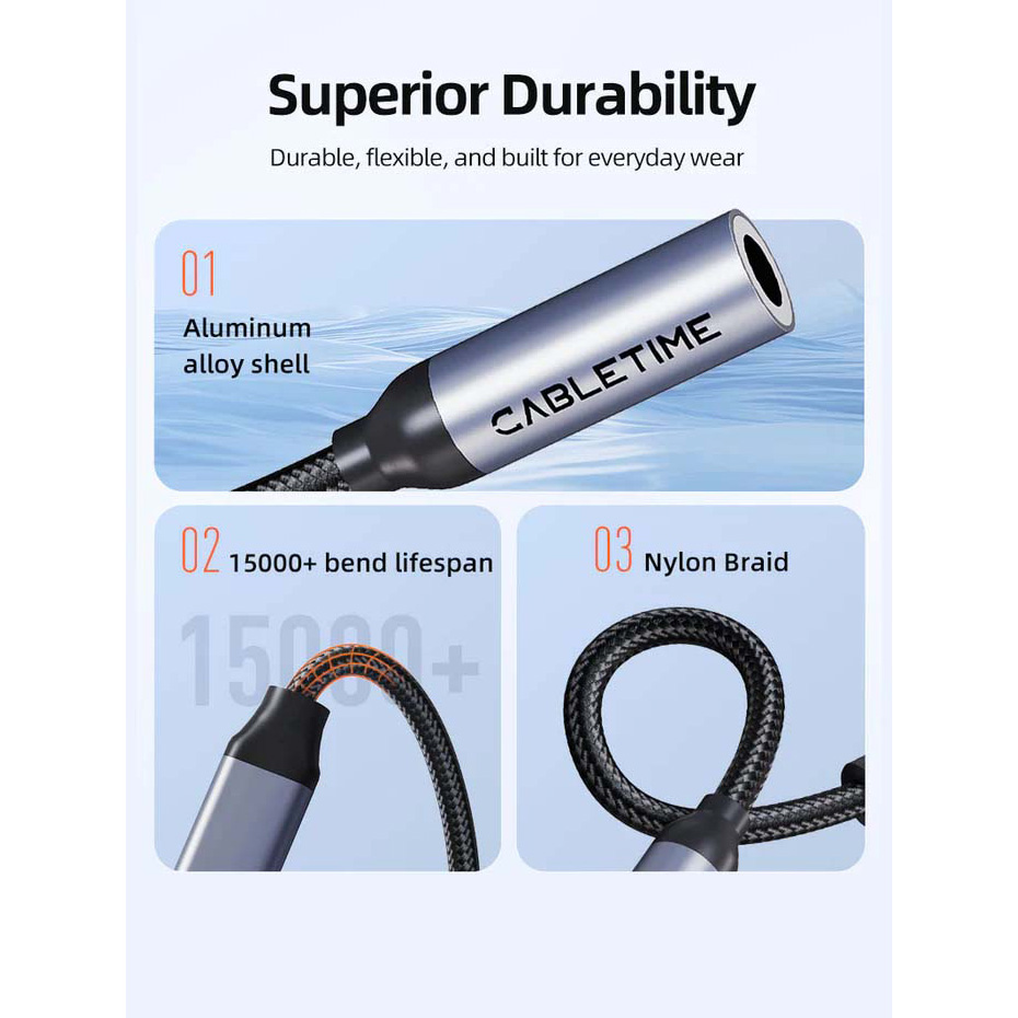 Адаптер CABLETIME USB-C to 3.5mm 0.15м Black/Gray (CPA6G)