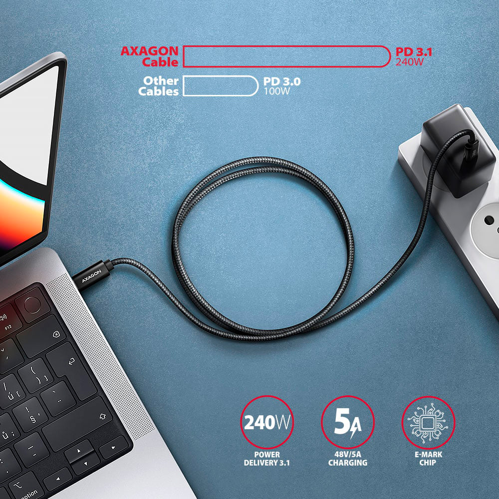 Кабель AXAGON USB-C to USB-C PD3.1 240W 2.5м
