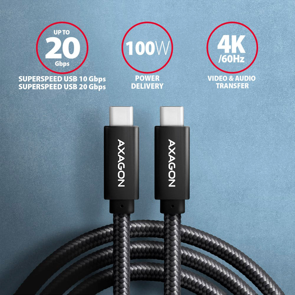 Кабель AXAGON USB-C to USB-C 20Gbps 2м