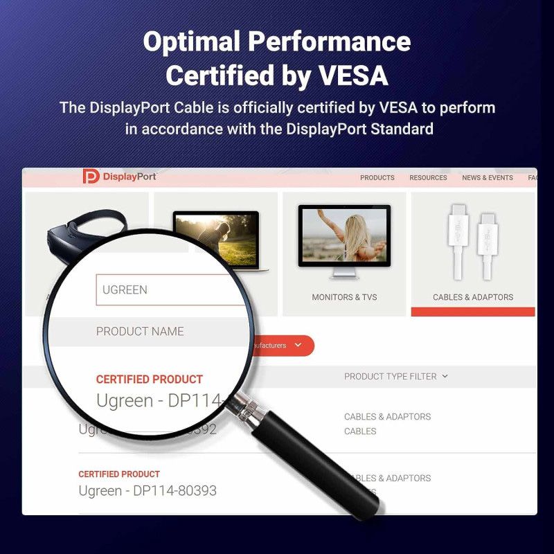 Кабель UGREEN DP114 DP 1.4 Male to Male Plastic Case Braided Cable DisplayPort 5м Black (80394)