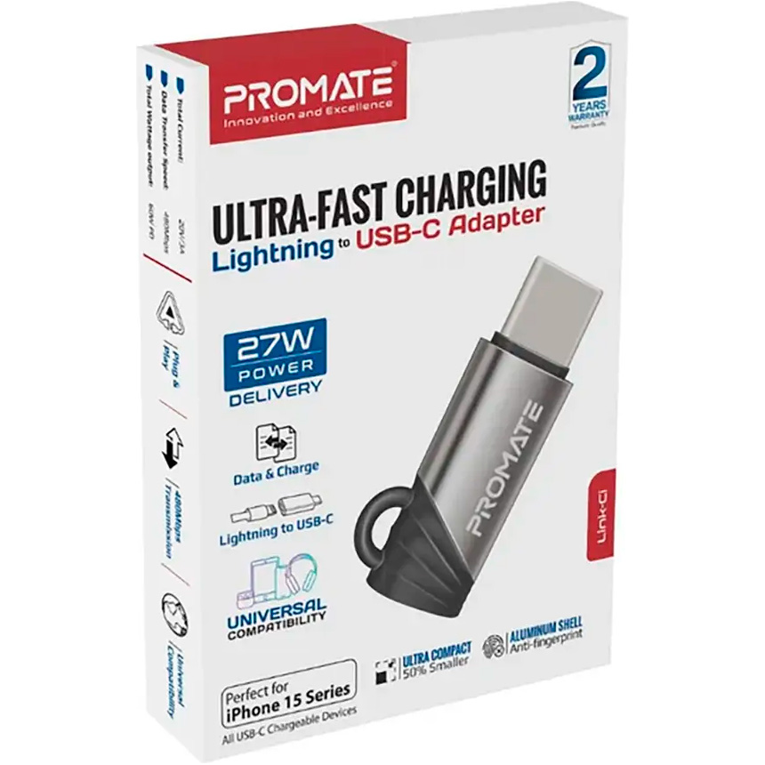 Адаптер PROMATE Lightning M to USB-C F
