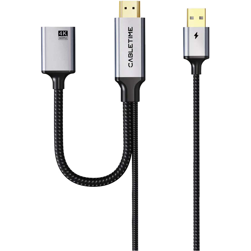 Адаптер CABLETIME 4K 60Hz HDMI - DisplayPort v2.0 0.2м Black/Gray (CP51B)