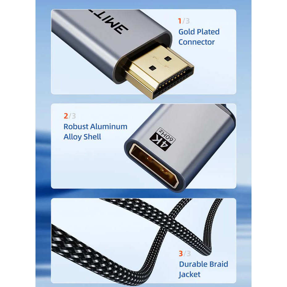 Адаптер CABLETIME 4K 60Hz HDMI - DisplayPort v2.0 0.2м Black/Gray (CP51B)