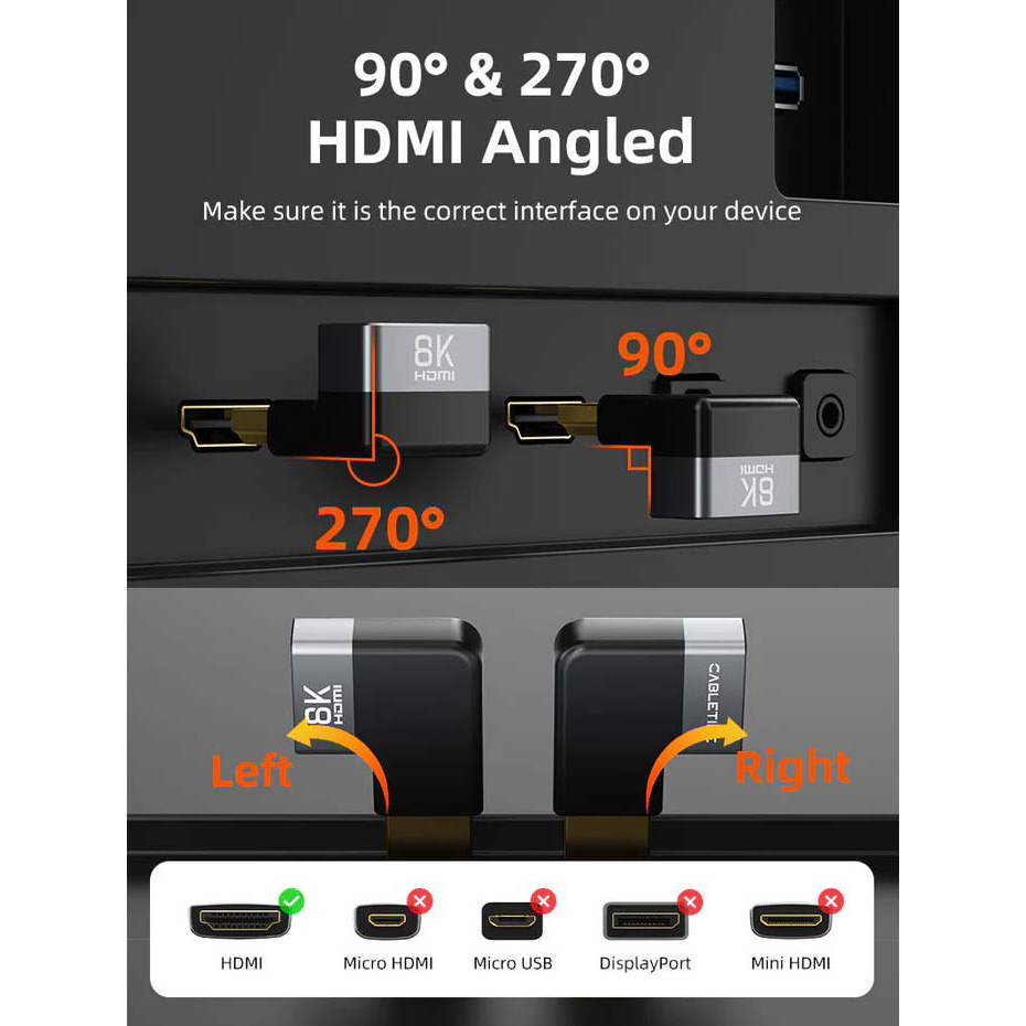 Адаптер CABLETIME 8K 60Hz Male to Female 90 Degree HDMI v2.1 Gray (CP41G)