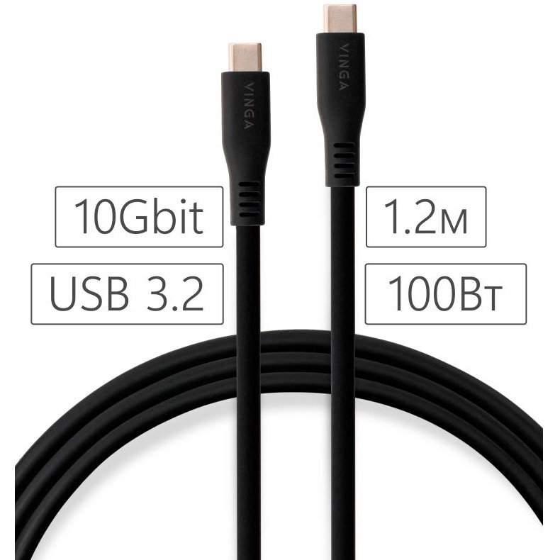 Кабель VINGA Type-C to Type-C 100W 1.2м (VCPDCCC31012SB)