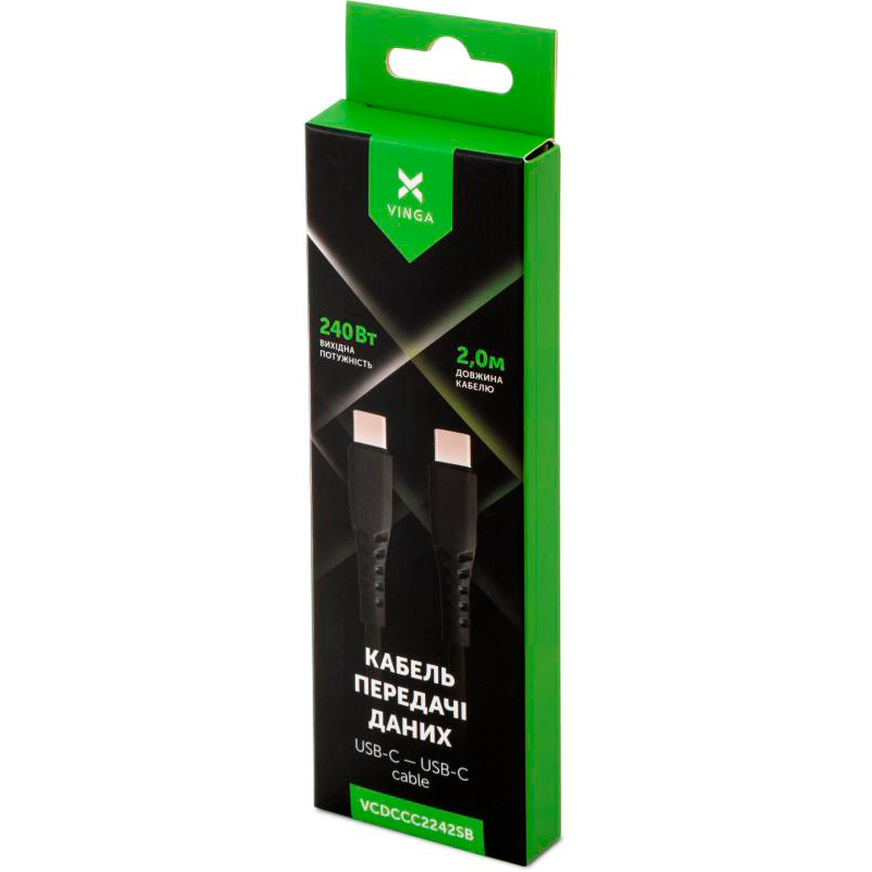 Кабель VINGA USB-C to USB-C 240W 2м (VCDCCC2242SB)