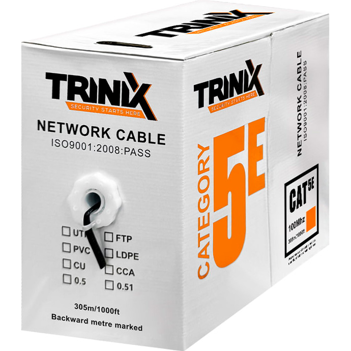 Кабель мережевий для зовнішньої прокладки TRINIX U/FTP Cat.5e LDPE 4x2x0.51 CCA Black 305м
