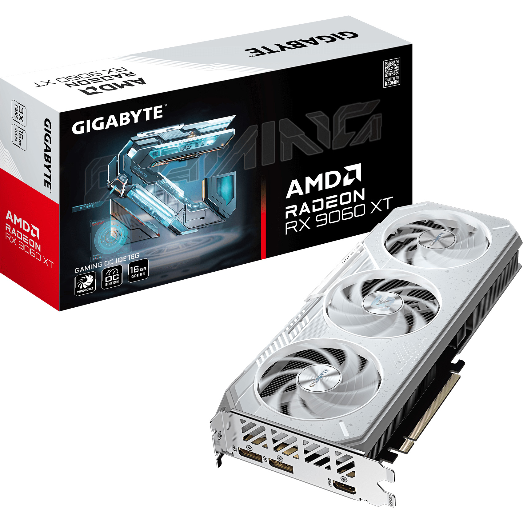 Відеокарта GIGABYTE Radeon RX 9060 XT Gaming OC Ice 16G (GV-R906XGAMINGOCICE-16GD)
