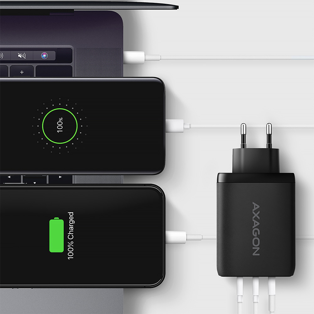 Зарядний пристрій AXAGON 1xUSB-A, 2xUSB-C, 100W QC4.0+PD3.0 PPS Black