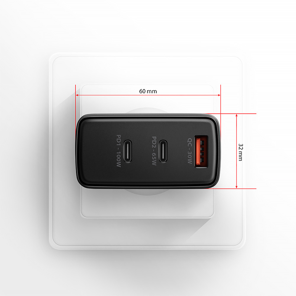 Зарядний пристрій AXAGON 1xUSB-A, 2xUSB-C, 100W QC4.0+PD3.0 PPS Black