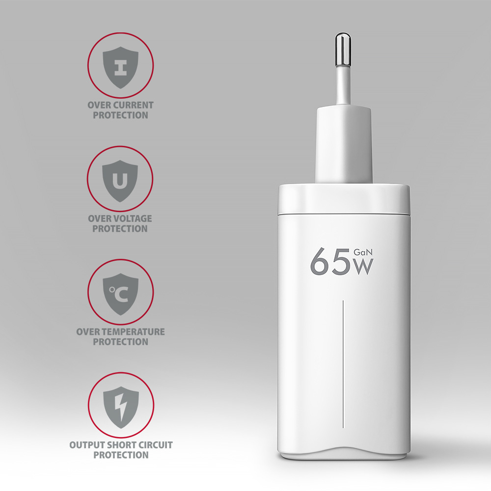 Зарядное устройство AXAGON 1xUSB-A, 2xUSB-C 65W QC4.0+PD3.0 PPS White