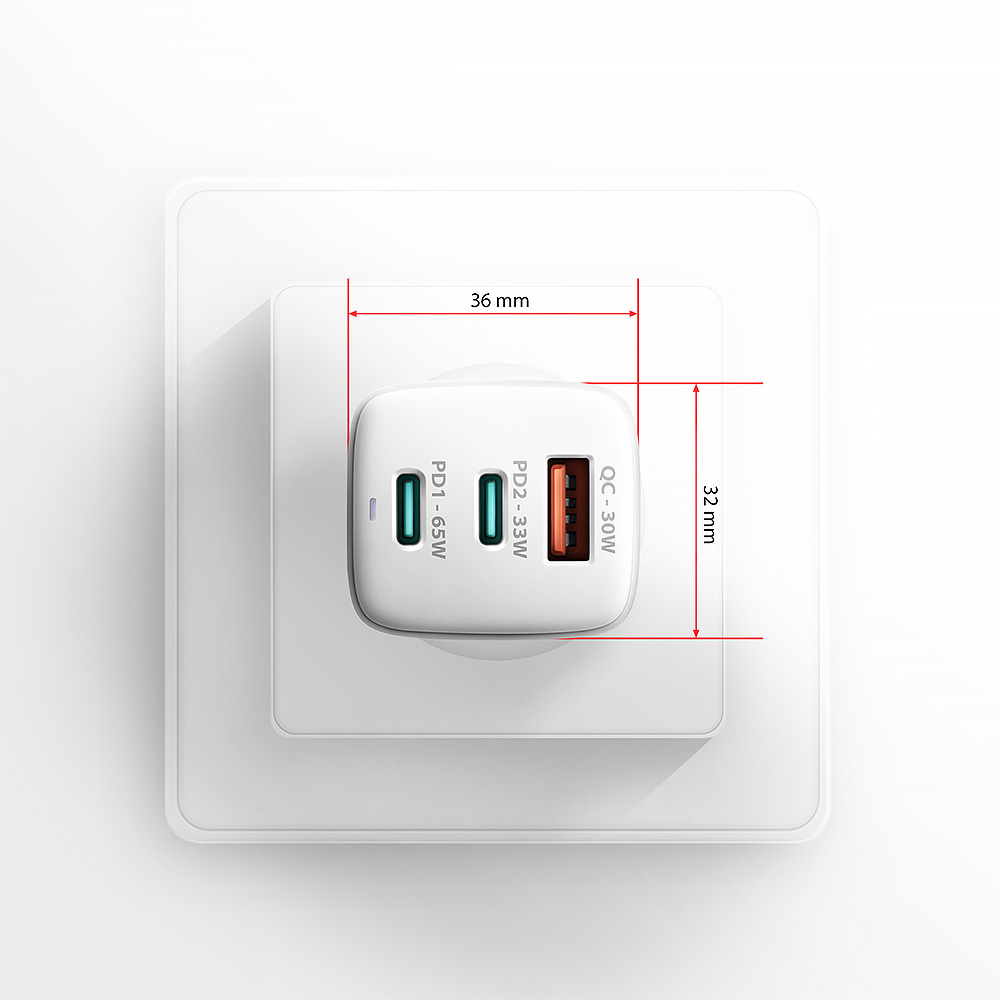 Зарядное устройство AXAGON 1xUSB-A, 2xUSB-C 65W QC4.0+PD3.0 PPS White