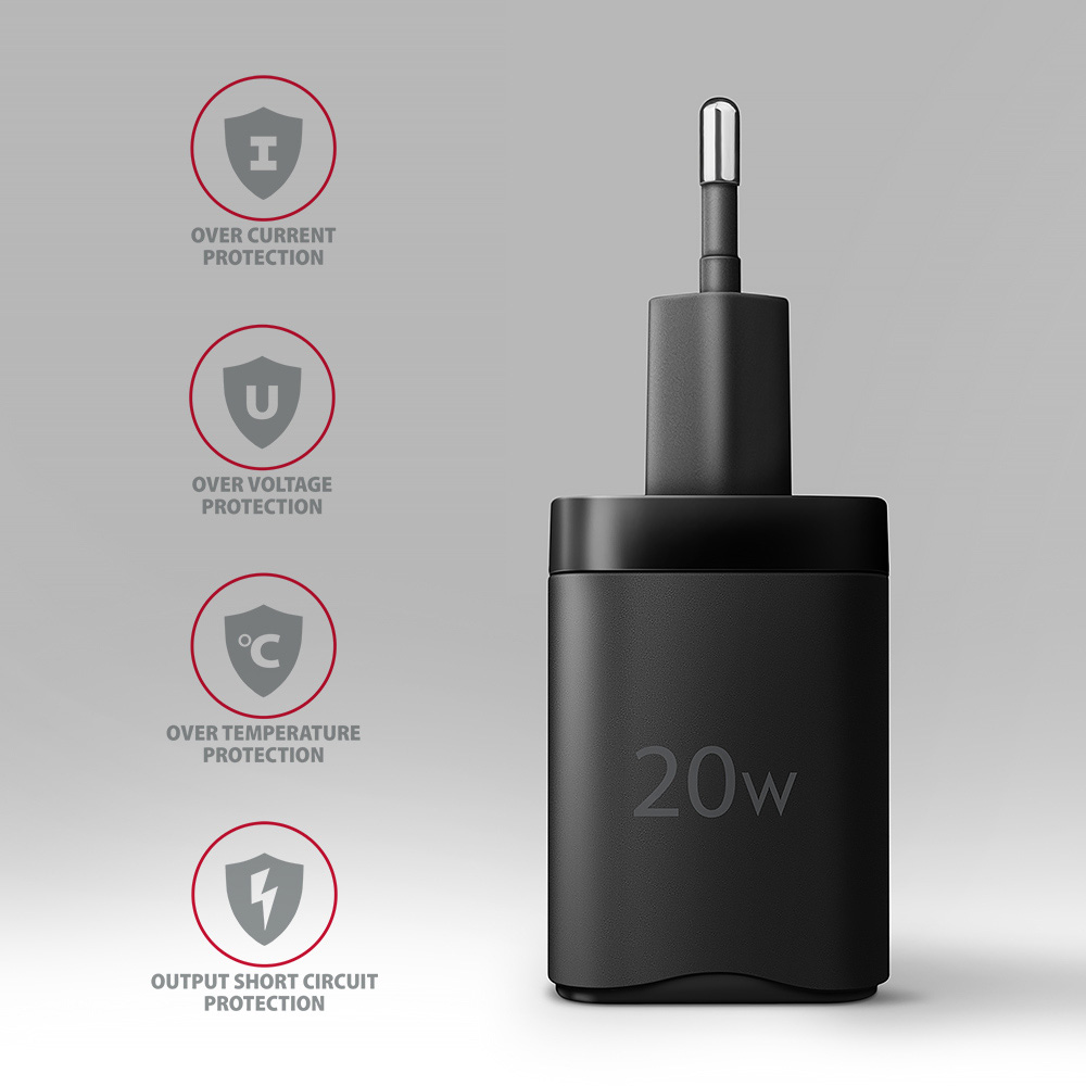 Зарядное устройство AXAGON 1xUSB QC3.0, 1xUSB-C PD20W Black
