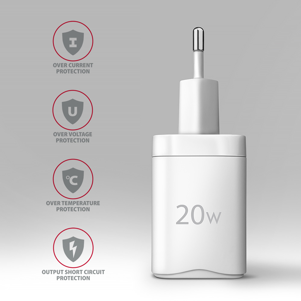 Зарядное устройство AXAGON 1xUSB QC3.0, 1xUSB-C PD20W White