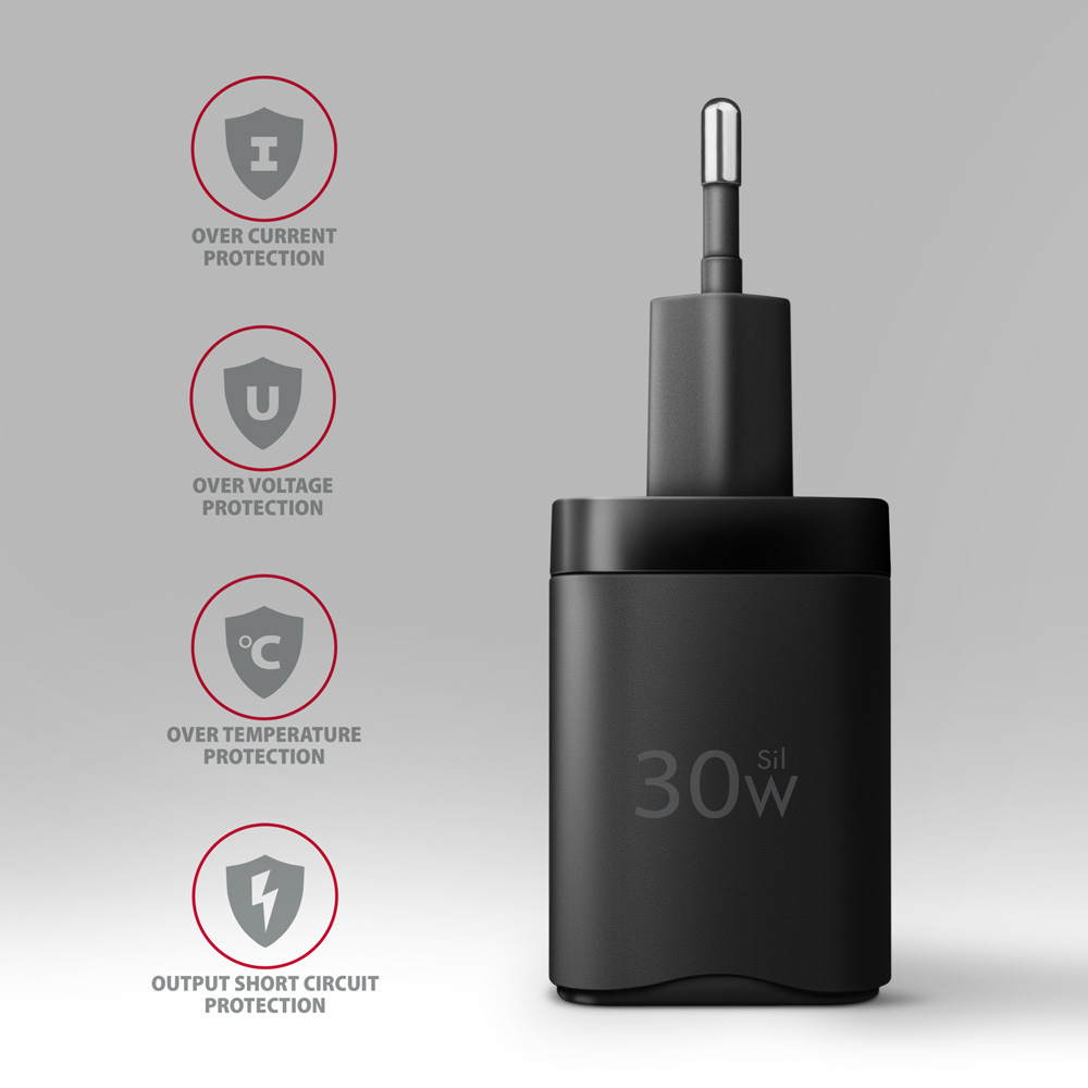 Зарядное устройство AXAGON 1xUSB-A QC4.0, 1xUSB-C PD30W PPS Black