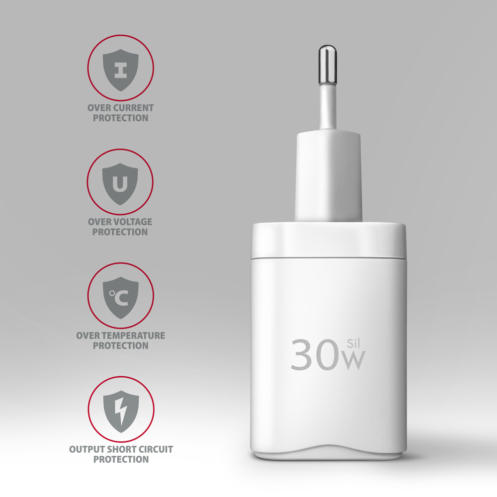 Зарядное устройство AXAGON 1xUSB-A QC4.0, 1xUSB-C PD30W PPS White