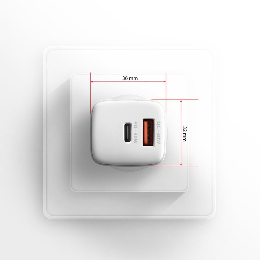 Зарядное устройство AXAGON 1xUSB-A QC4.0, 1xUSB-C PD30W PPS White