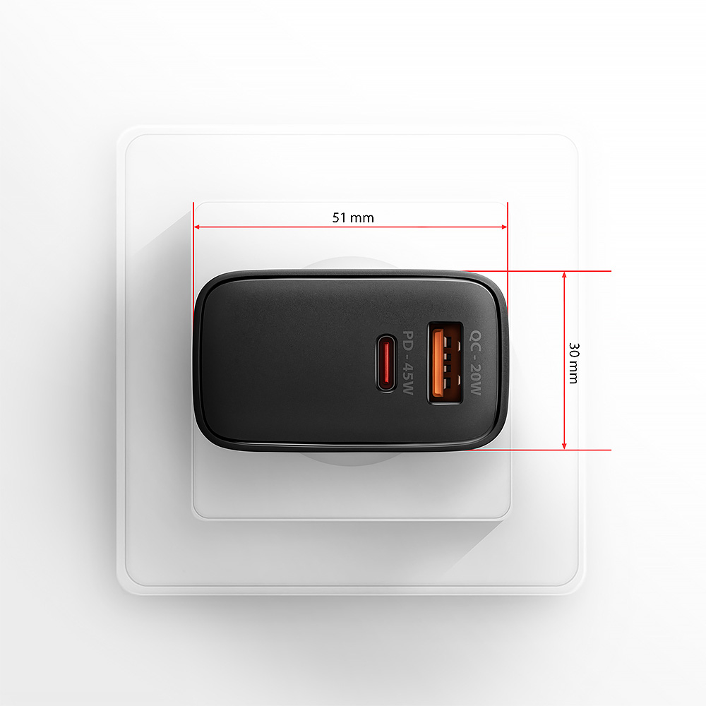Зарядное устройство AXAGON 1xUSB-A QC4.0, 1xUSB-C PD45W PPS Black