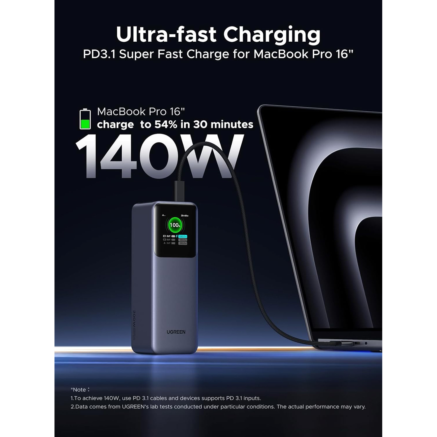 Повербанк UGREEN PB722 Nexode 200W 25000mAh Gray (35525B)
