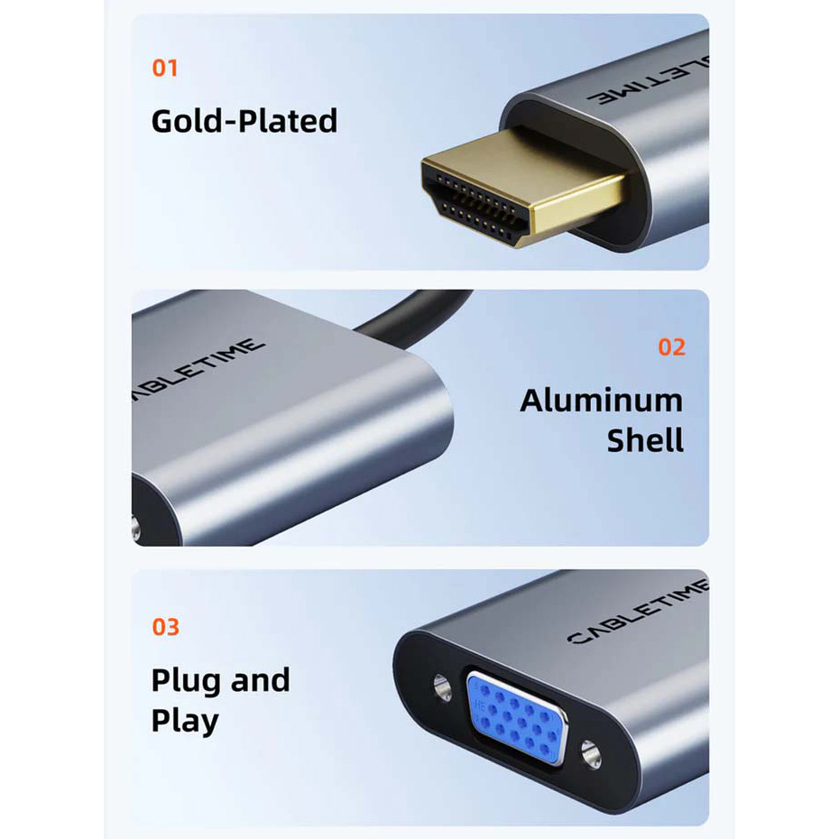 Адаптер CABLETIME 1080p 60Hz HDMI - VGA Black/Gray (CP53G)