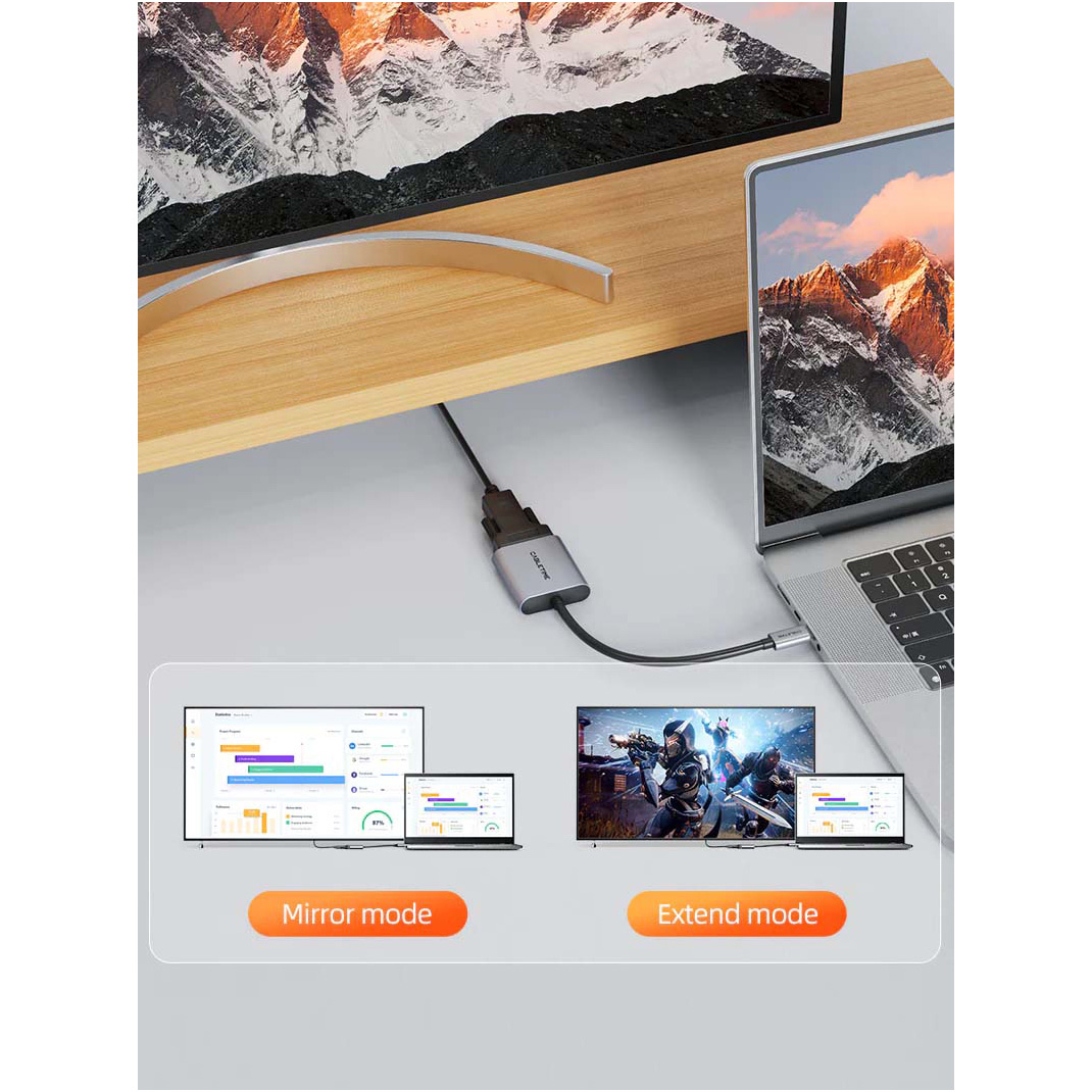 Адаптер CABLETIME 1080p 60Hz USB-C to VGA Black/Gray (CP17A)