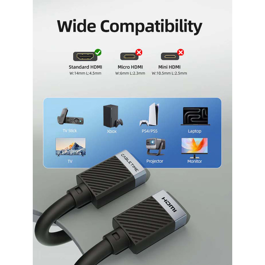 Кабель-подовжувач CABLETIME 4K 60Hz HDMI v2.0 0.5м Black/Gray (CH26E)