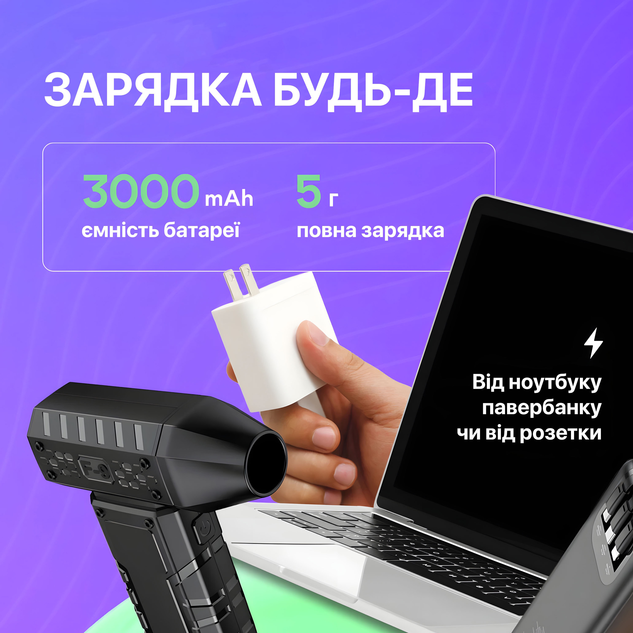 Портативний турбовентилятор HOCO HX67 Force Fan Black