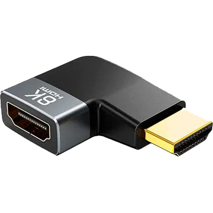Адаптер CABLETIME HDMI v2.1 Male to Female 8K 60Hz, Left-angled Black/Gray (CP43G)