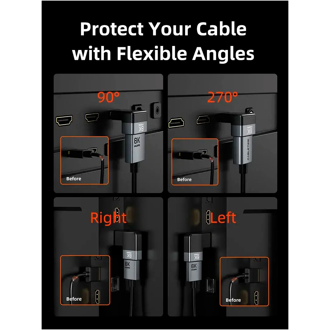 Адаптер CABLETIME HDMI v2.1 Male to Female 8K 60Hz, Left-angled Black/Gray (CP43G)