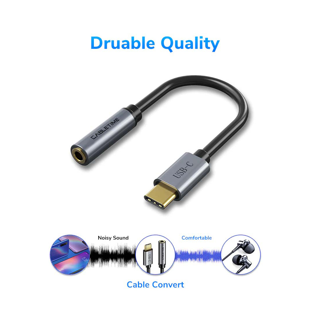 Адаптер CABLETIME USB C to 3.5mm USB-C to 3.5mm Black/Gray (CP79G)