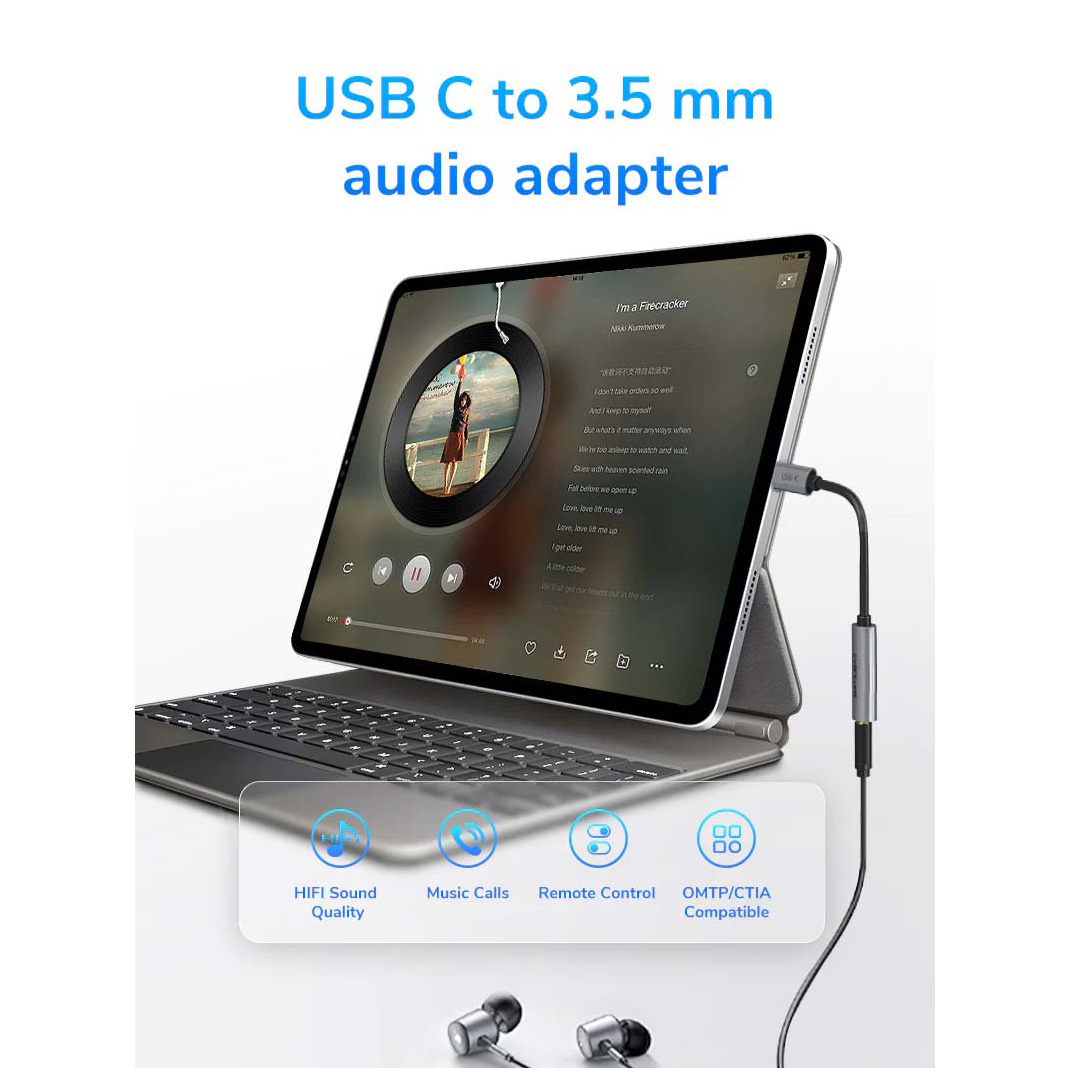 Адаптер CABLETIME USB C to 3.5mm USB-C to 3.5mm Black/Gray (CP79G)
