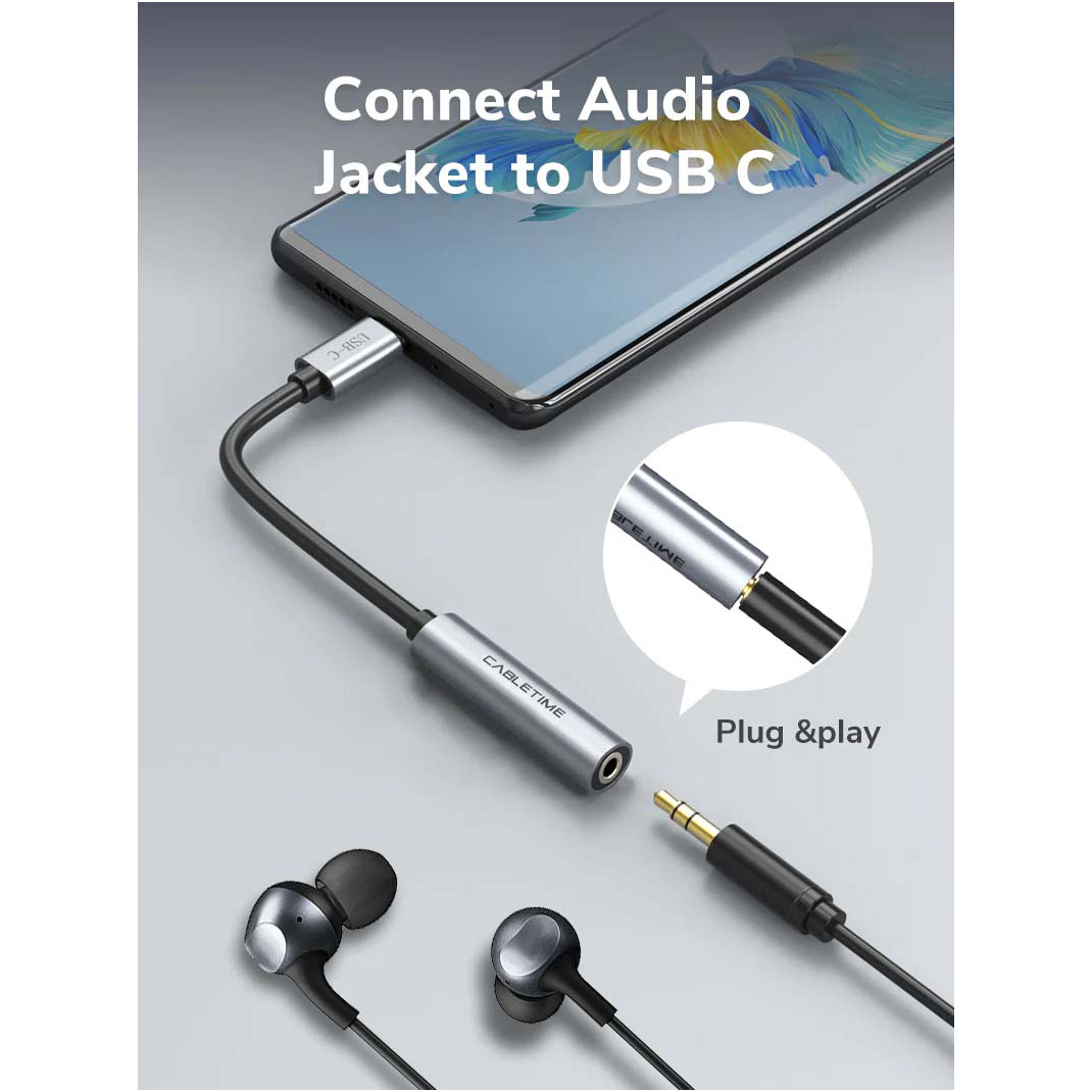 Адаптер CABLETIME USB C to 3.5mm USB-C to 3.5mm Black/Gray (CP79G)