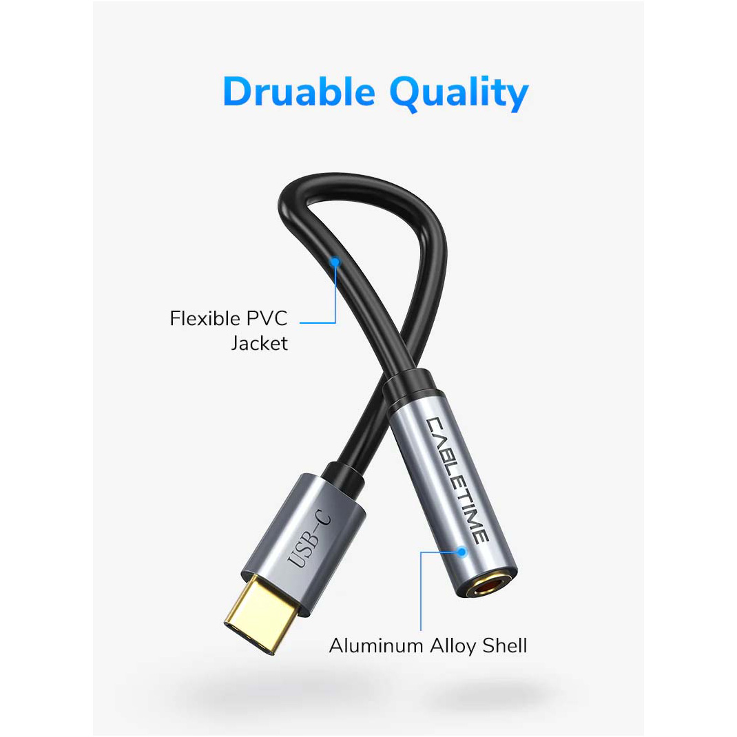 Адаптер CABLETIME USB C to 3.5mm USB-C to 3.5mm Black/Gray (CP79G)