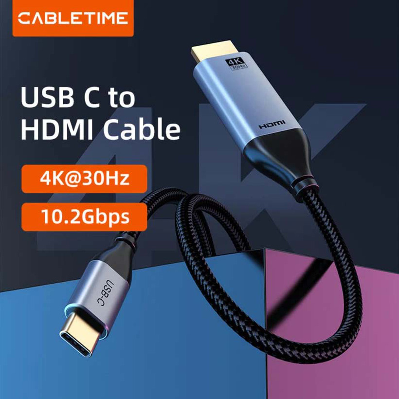 Кабель CABLETIME 4K 30Hz USB-C to HDMI v1.4 3м Black/Gray (CC12N)