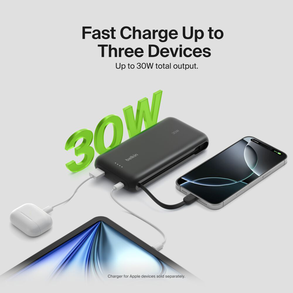 Повербанк BELKIN BoostCharge w/Integrated USB-C Cable 30W 20000mAh Black (BPB024HQBK)