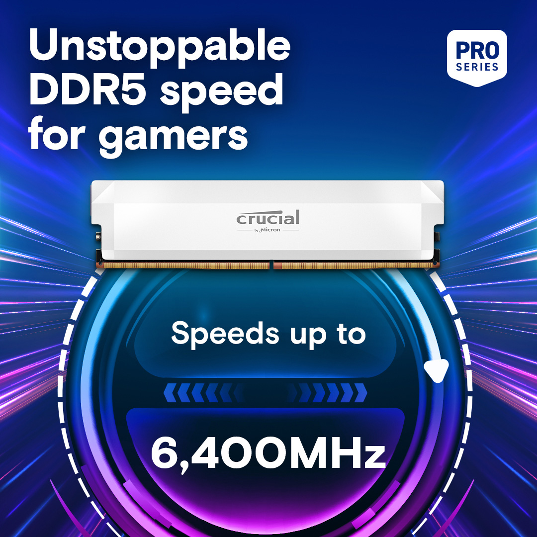 Модуль пам'яті CRUCIAL DDR5 Pro Overclocking DDR5 6400MHz 16GB White (CP16G64C32U5W)