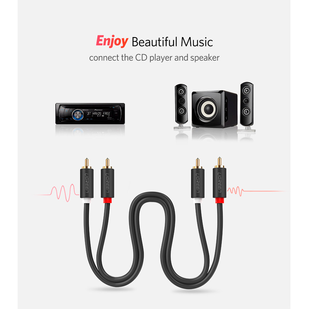 Кабель UGREEN AV104 Audio 2xRCA - 2xRCA 5м Black (10520)