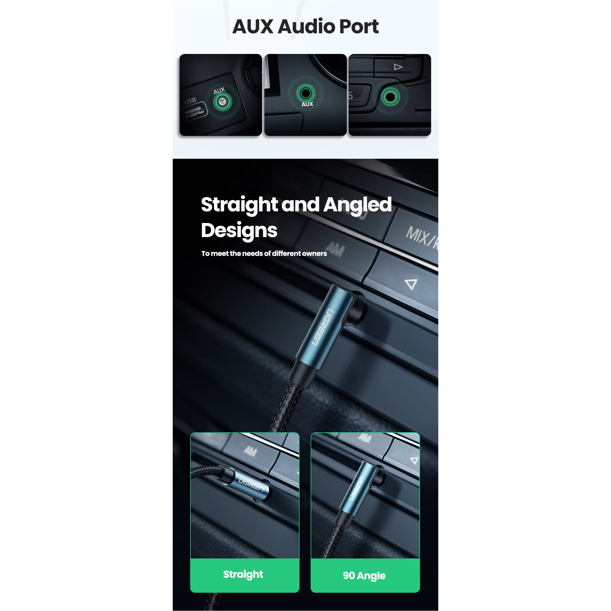 Кабель UGREEN AV112 Angled mini-jack 3.5mm 2м Blue (60181)