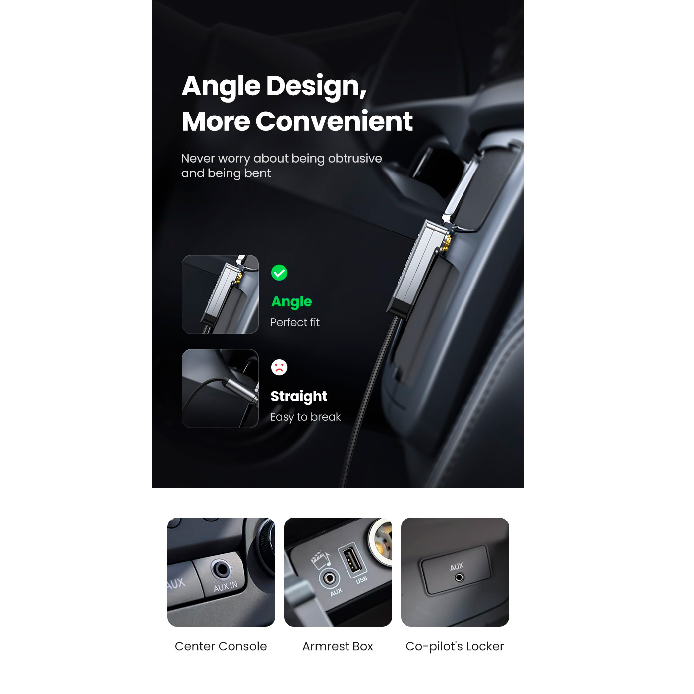 Кабель UGREEN AV119 Straight to Angle Flat Cable mini-jack 3.5mm 3м Black (10728)