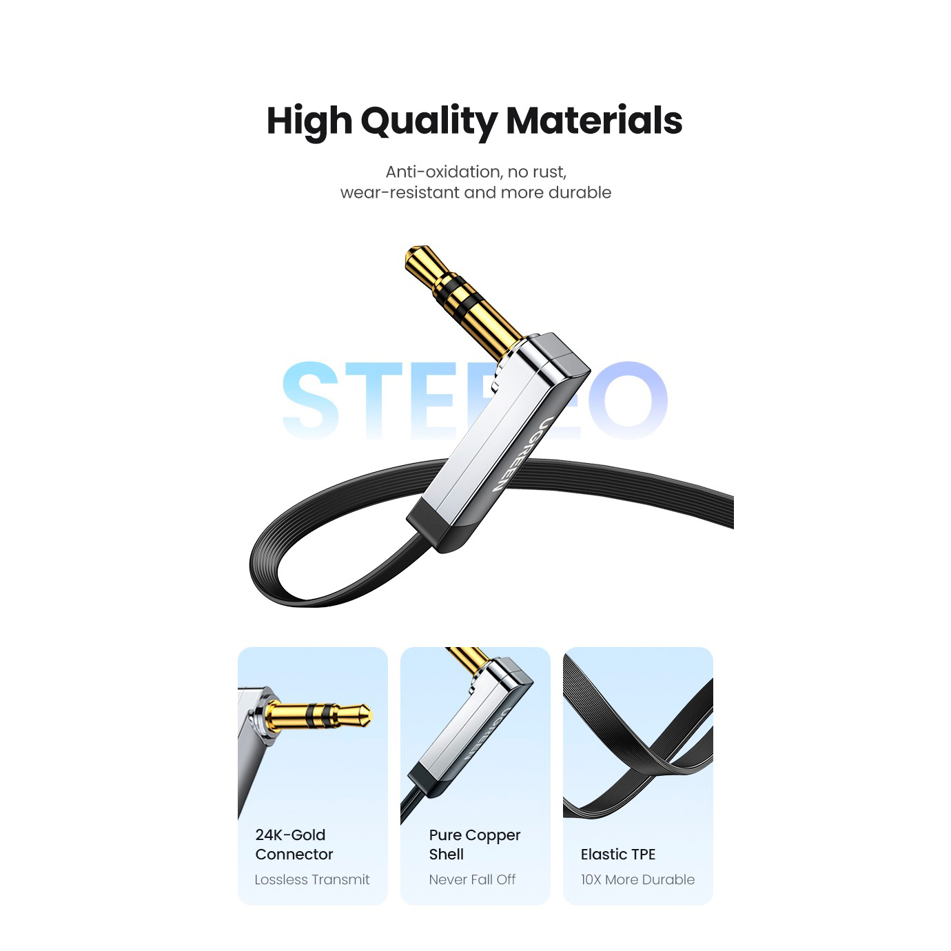 Кабель UGREEN AV119 Straight to Angle Flat Cable mini-jack 3.5mm 3м Black (10728)