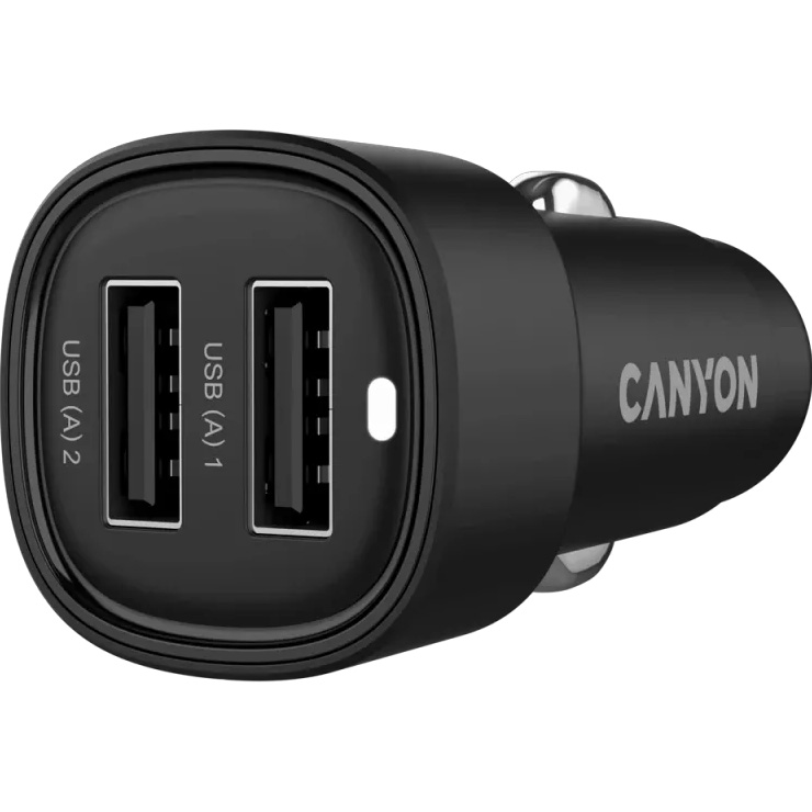 Автомобильное зарядное устройство CANYON OnDrive 24 2xUSB-A, 24W Black (CNE-CCABR2AA)