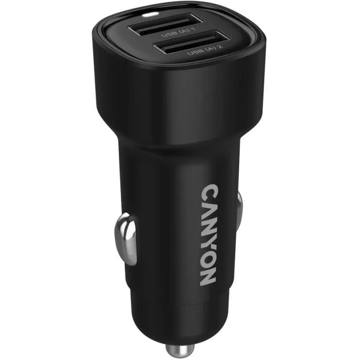 Автомобильное зарядное устройство CANYON OnDrive 24 2xUSB-A, 24W Black (CNE-CCABR2AA)